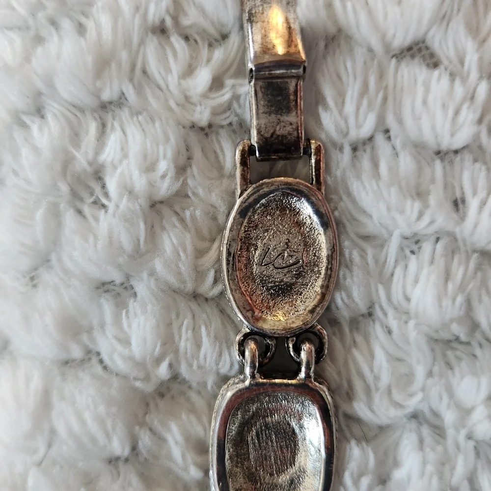 Vintage Liz Claiborne Silver Tone Enamel Resin Link Bracelet
